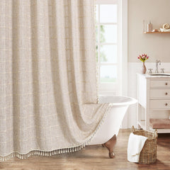 MitoVilla rideau face avant carreaux tan, style farmhouse chaleureux