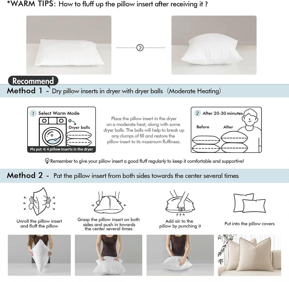 MIULEE insert dans sèche-linge démontrant méthode pour retrouver gonflant