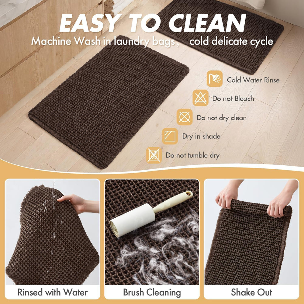 MIULEE lot de deux tapis chocolat avec franges, esthétique et fonctionnel