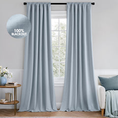 MIULEE vue frontale du lot de rideaux chambray bleu montrant style et occultation