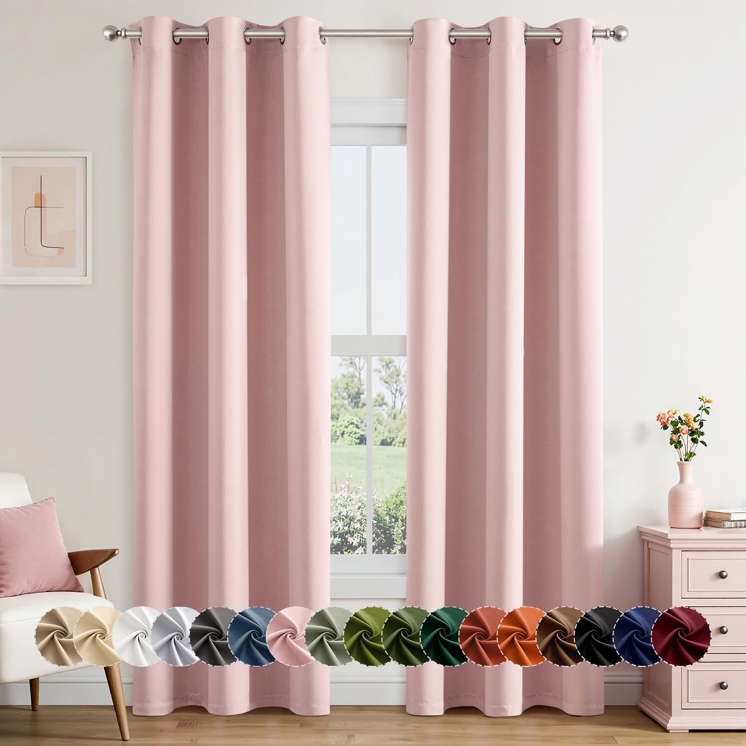 MIULEE rideau occultant face avant montrant couleur rose et ambiance apaisante