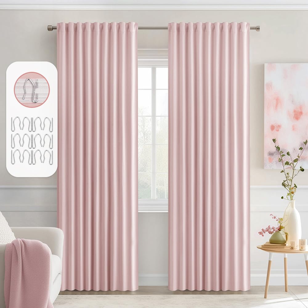 MIULEE vue avant du lot de 2 rideaux rose, style moderne et entrée de lumière adoucie