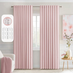 MIULEE vue avant du lot de 2 rideaux rose, style moderne et entrée de lumière adoucie