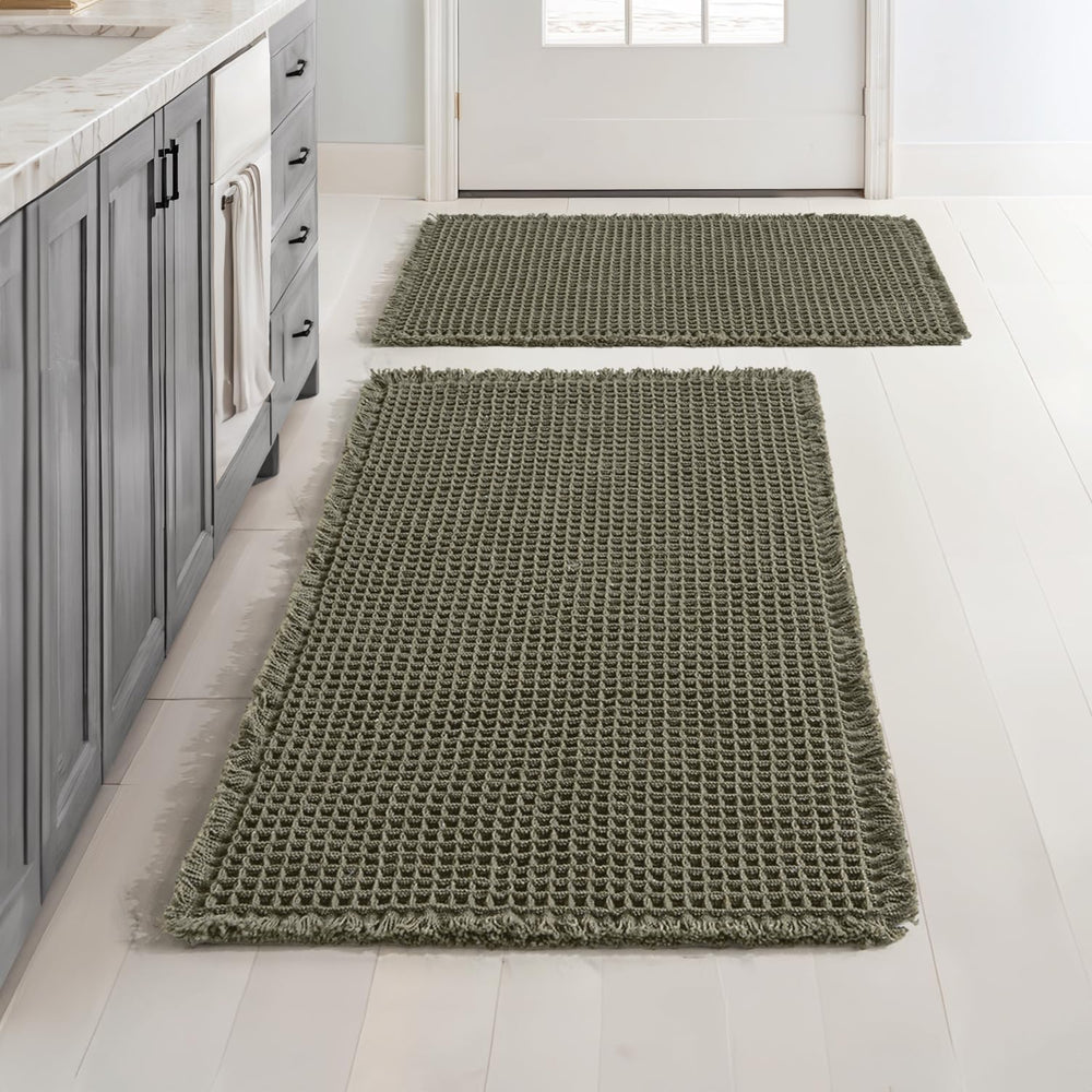MIULEE tapis bain avant-plan montrant couleur verte et style bohème