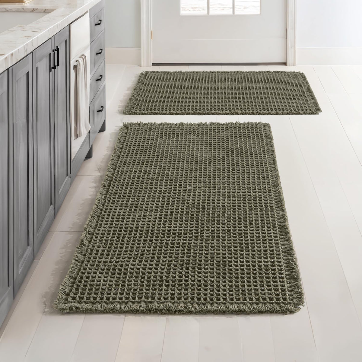 MIULEE tapis bain avant-plan montrant couleur verte et style bohème