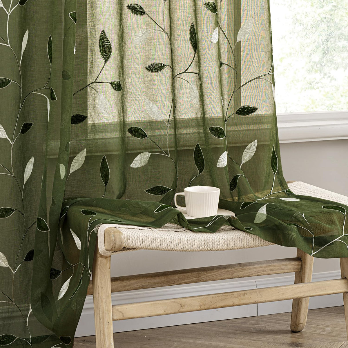 MIULEE voilage vert olive devanture apportant luminosité douce