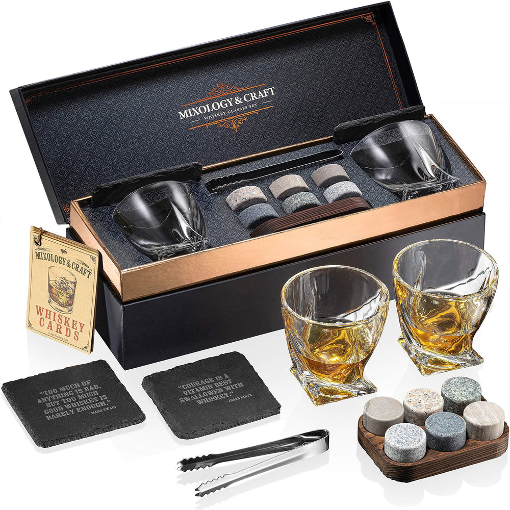 Mixology & Craft coffret face présentant verres et accessoires élégant cadeau