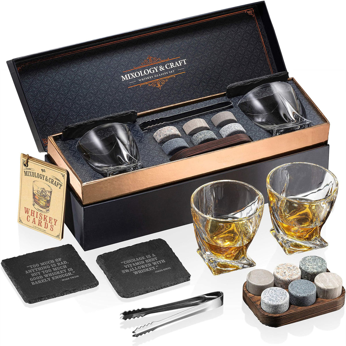 Mixology & Craft coffret face présentant verres et accessoires élégant cadeau