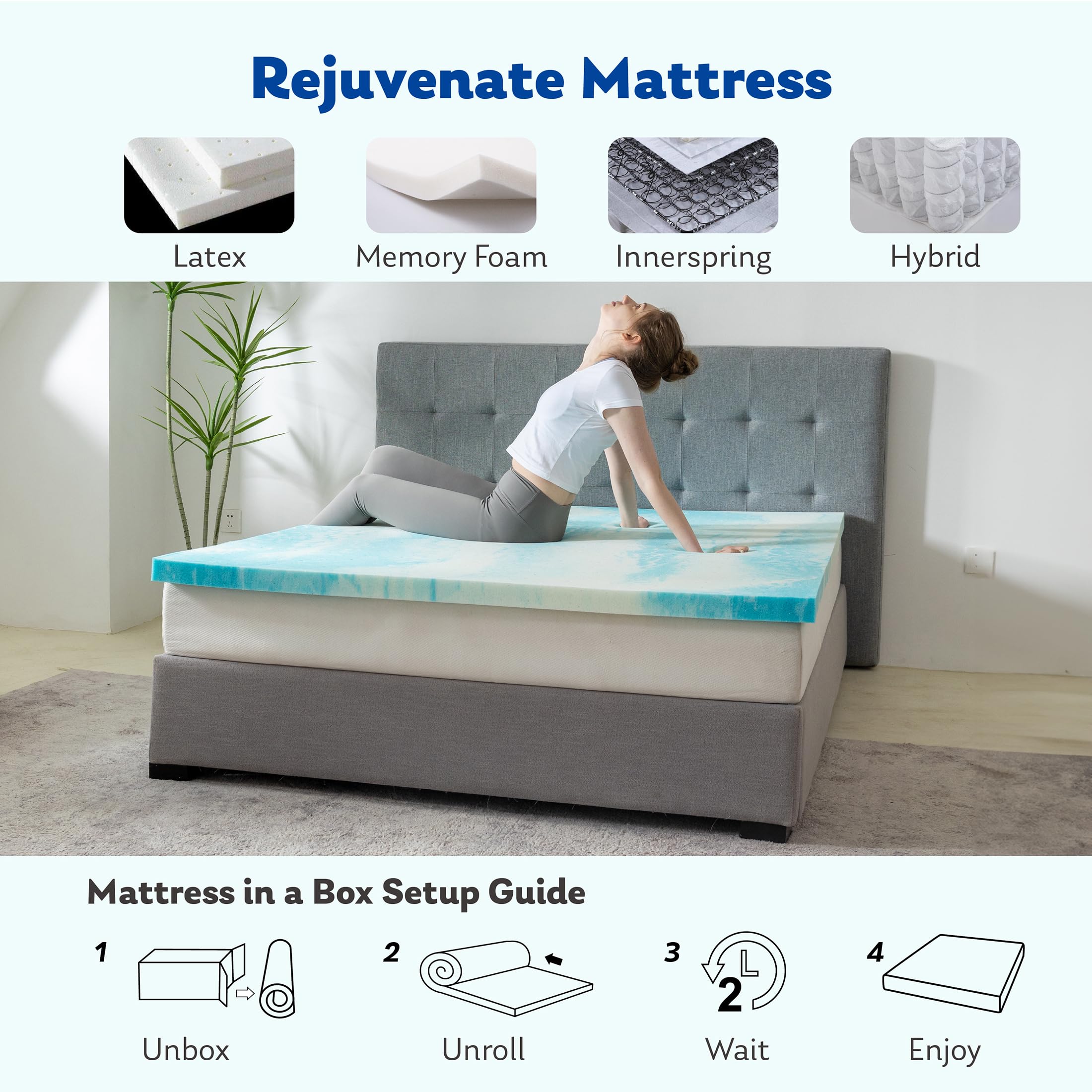 MLILY surmatelas posé sur un matelas montrant amélioration instantanée du confort