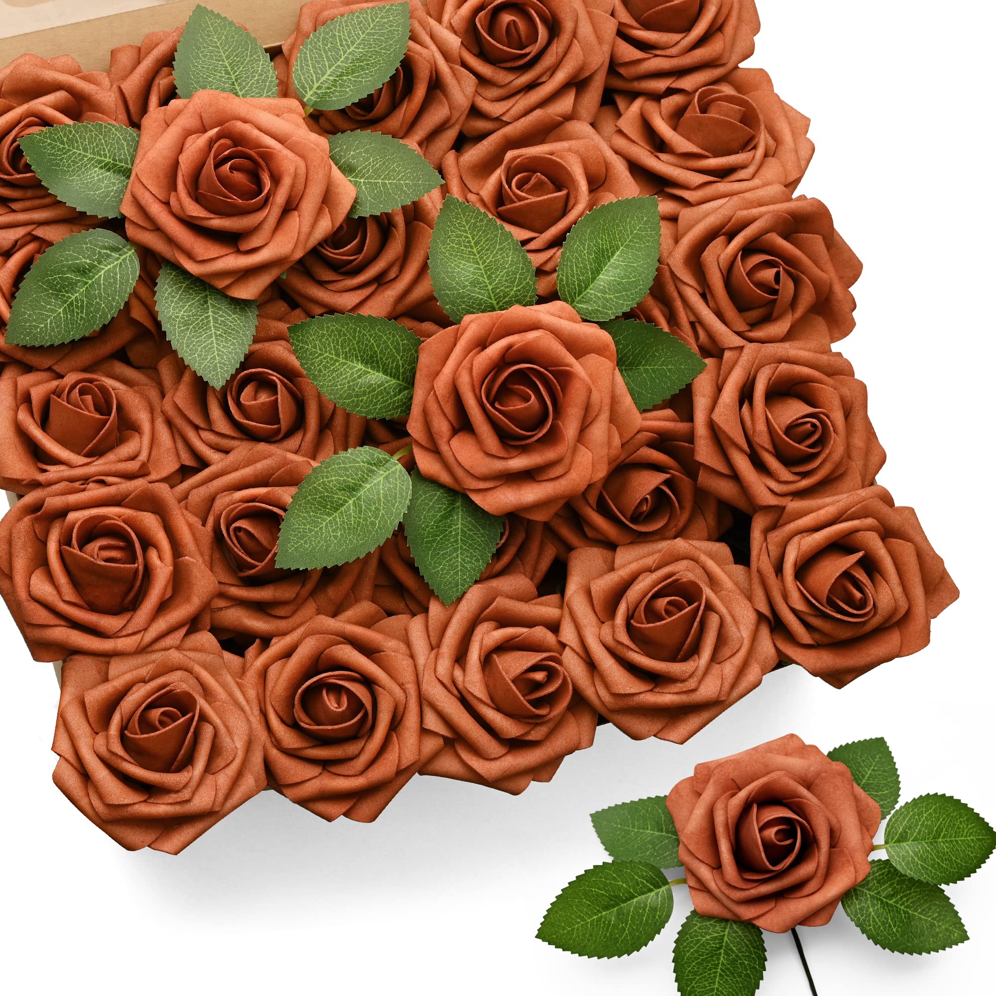 Mocoosy paquet de 50 roses orange brûlé pour décor durable