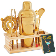 Modern Mixology shaker face avant montrant design doré et ergonomie pratique