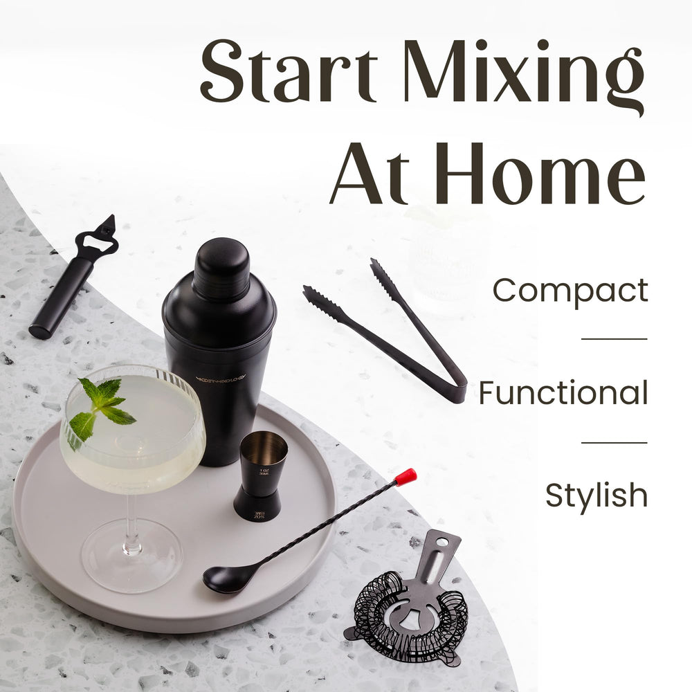 Modern Mixology support en pin élégant affichant tous les outils, gain de place visible