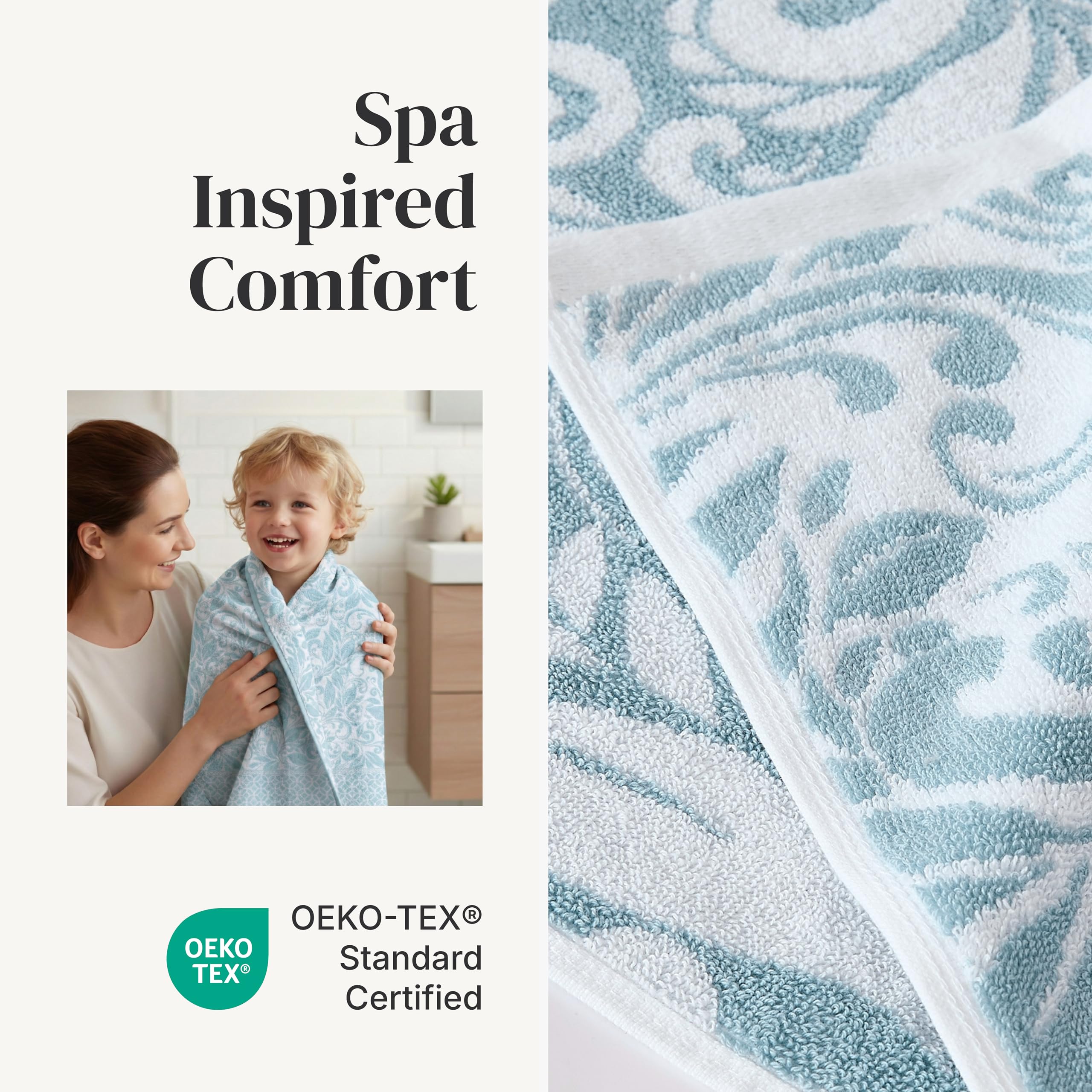 Modern Threads serviette en usage après douche montrant absorption rapide