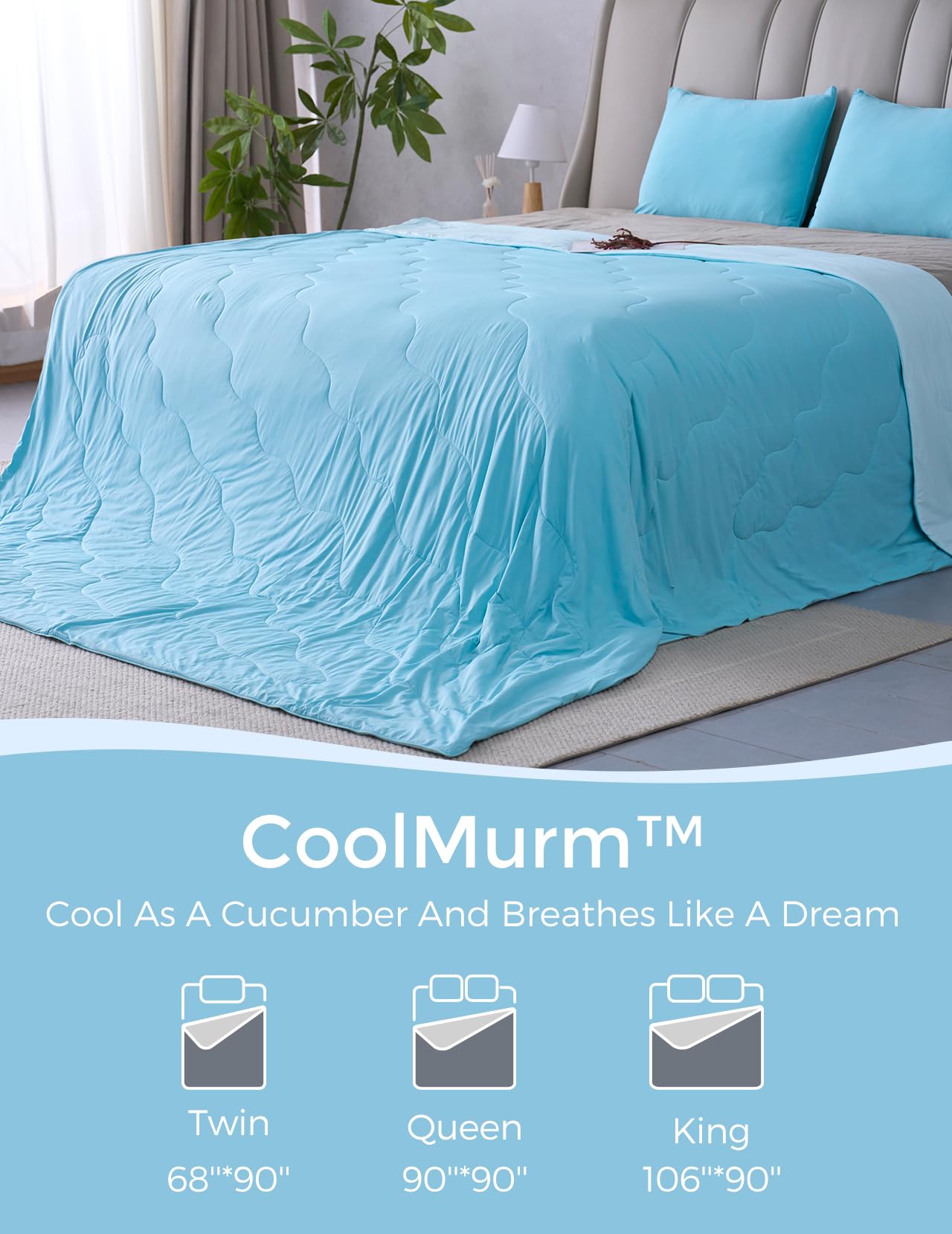 Momcozy couple utilisant la couette démontrant confort frais partagé toute la nuit