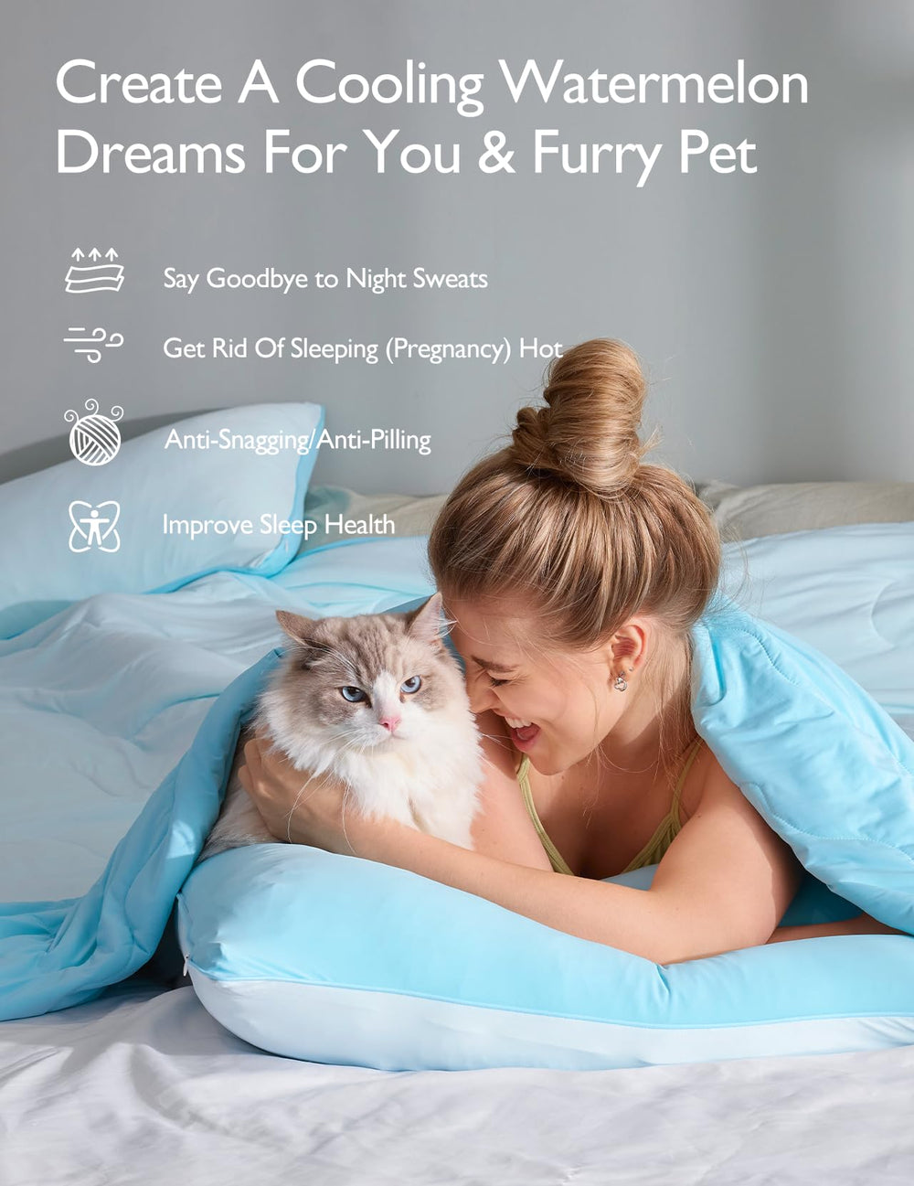 Momcozy couette posée sur lit king illustrant couverture grand format et protection