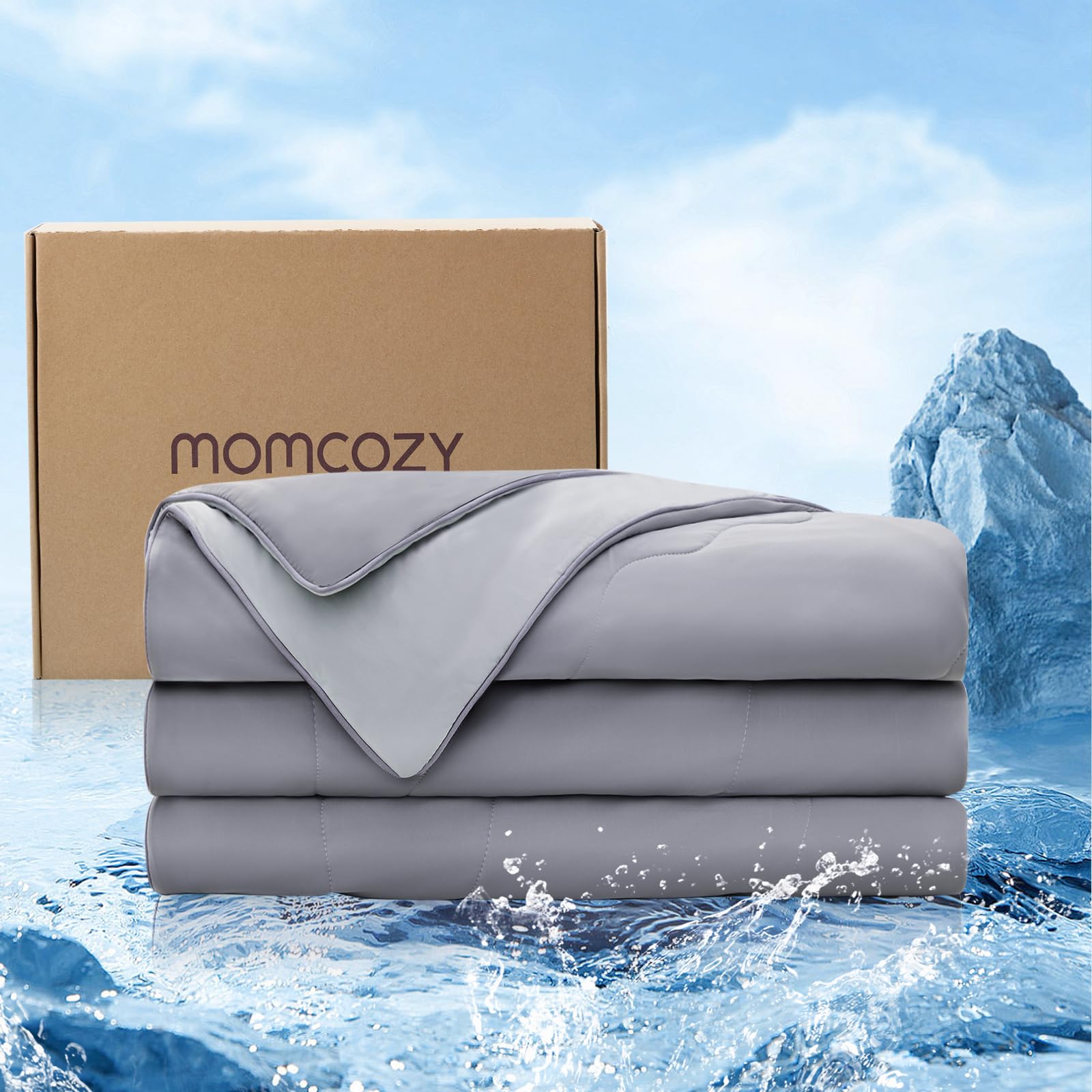 Momcozy vue avant de la couette Queen montrant la finition et le tombé frais