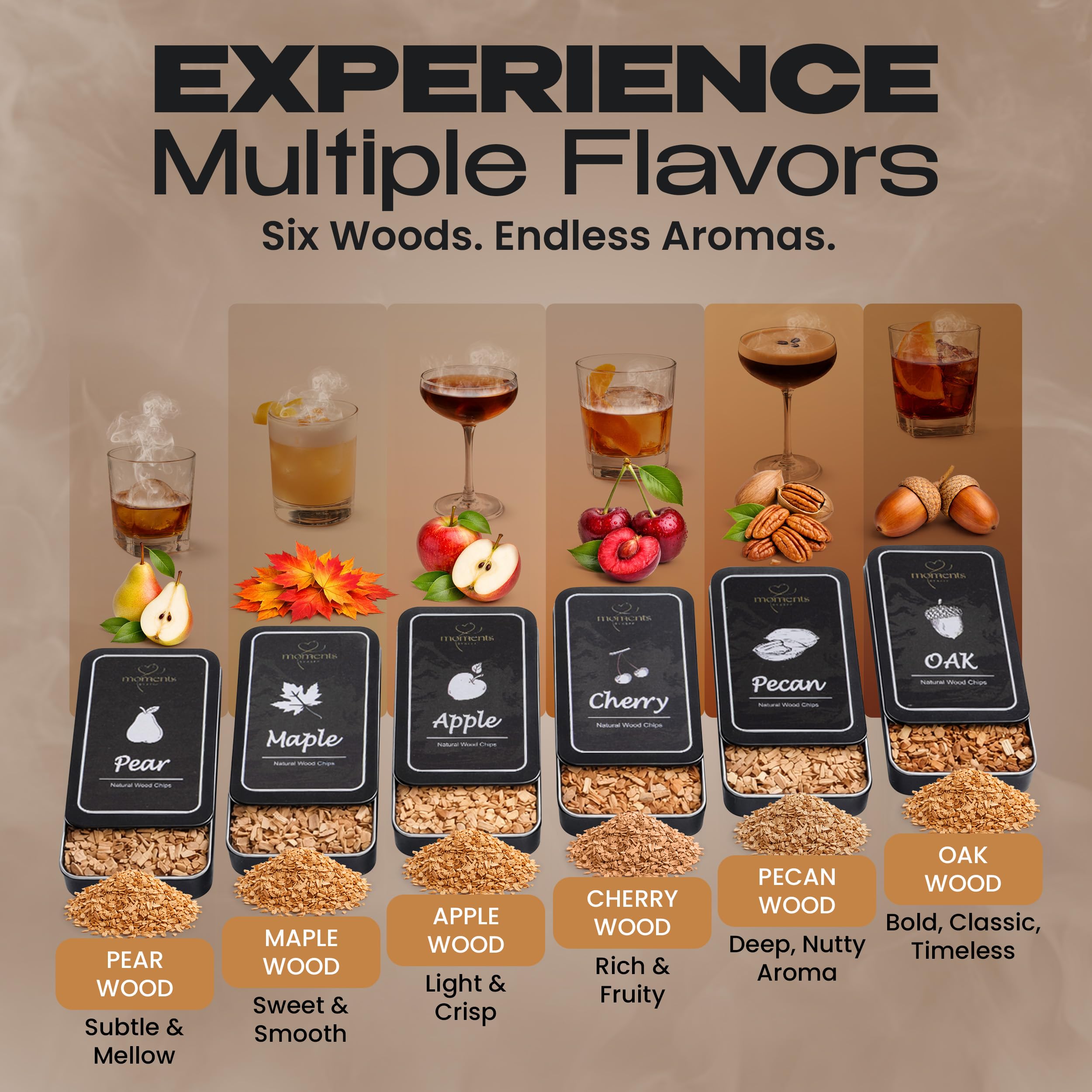 Moments by KEFF plateau de copeaux et six boîtes aromatiques, variété de saveurs