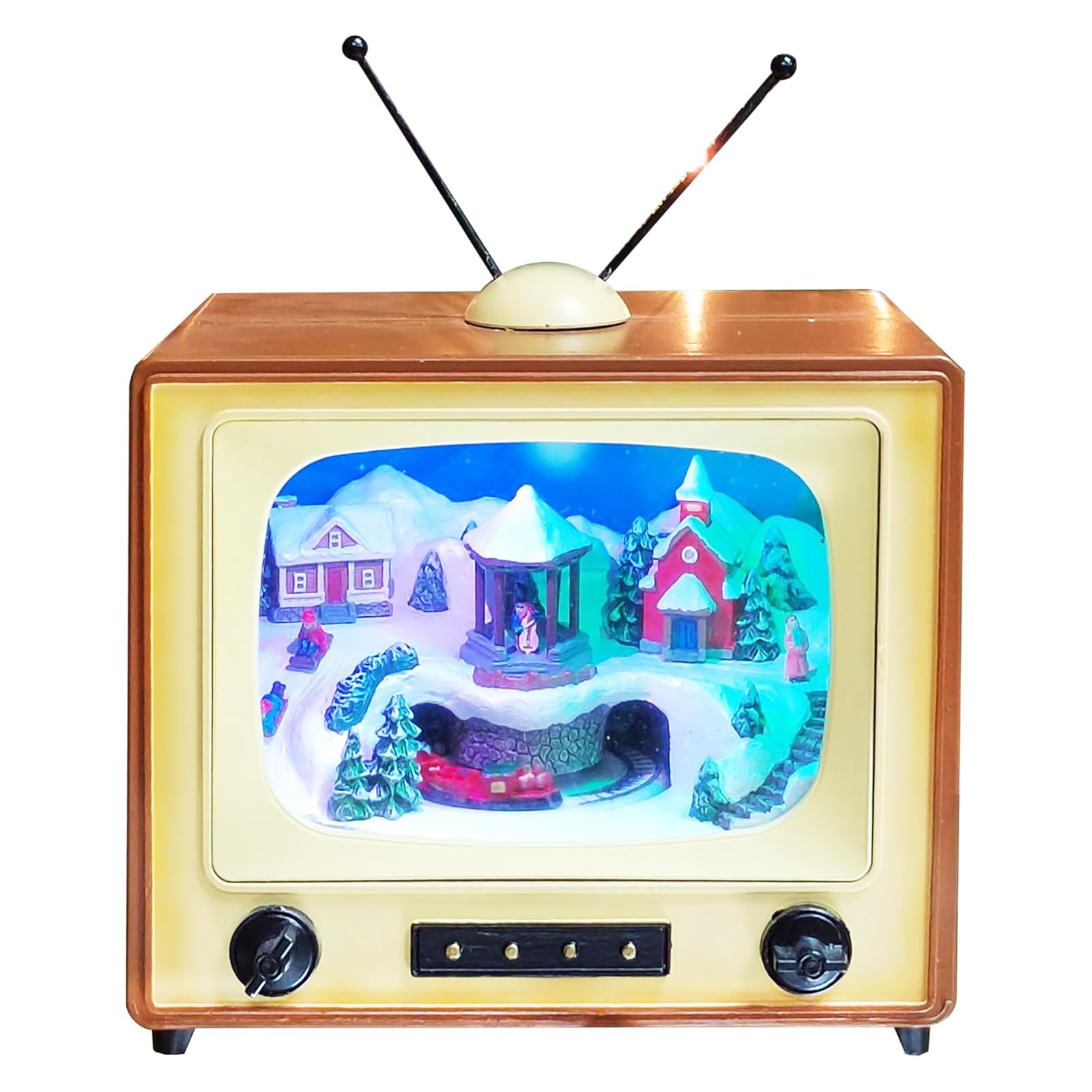 MOMENTS IN TIME télé rétro vue de face montre scène de Noël et charme nostalgique