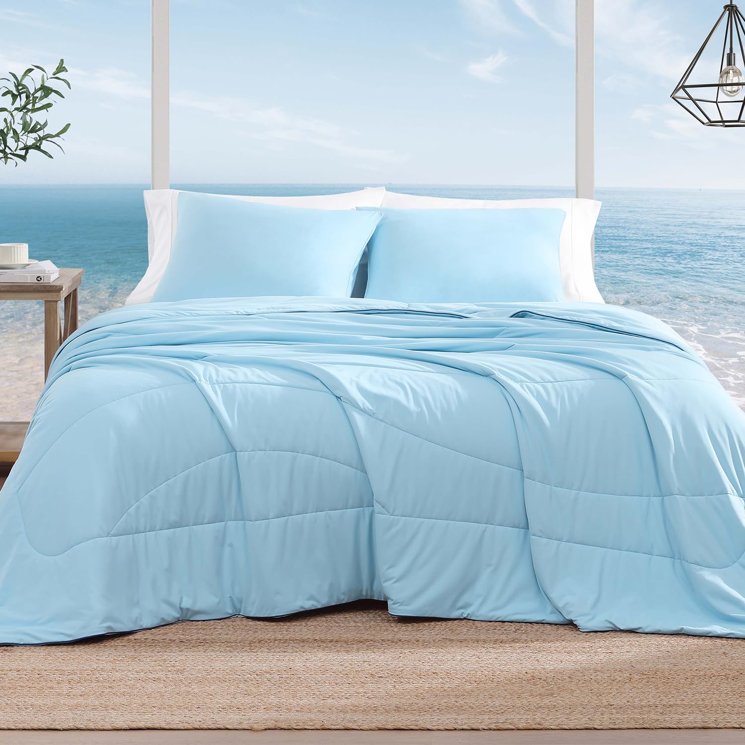 Monbix couette face avant queen montrant couverture complète et finition, pour confort frais