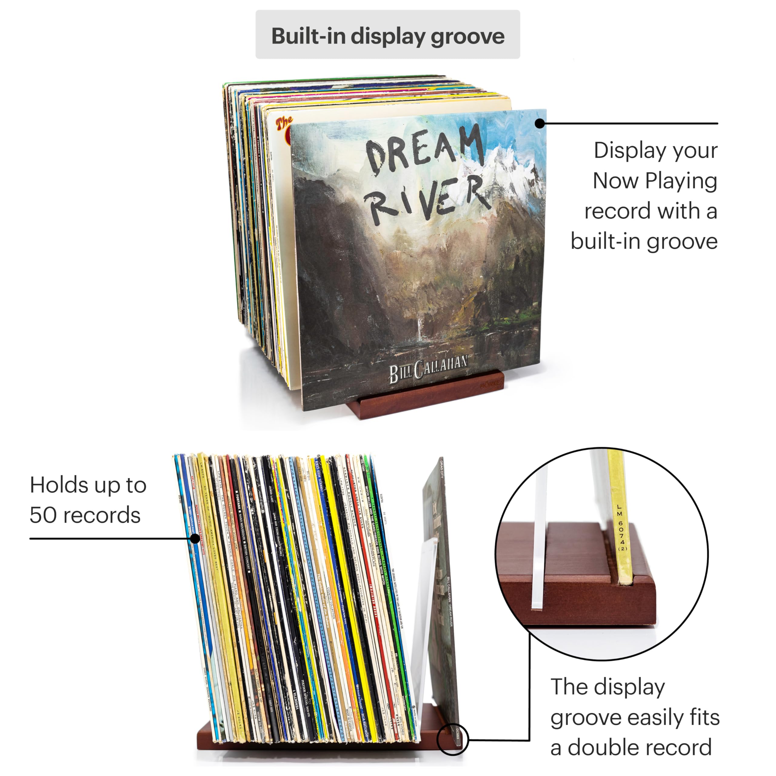 MÖNKE support rempli de 50 vinyles, protège et organise une grande collection