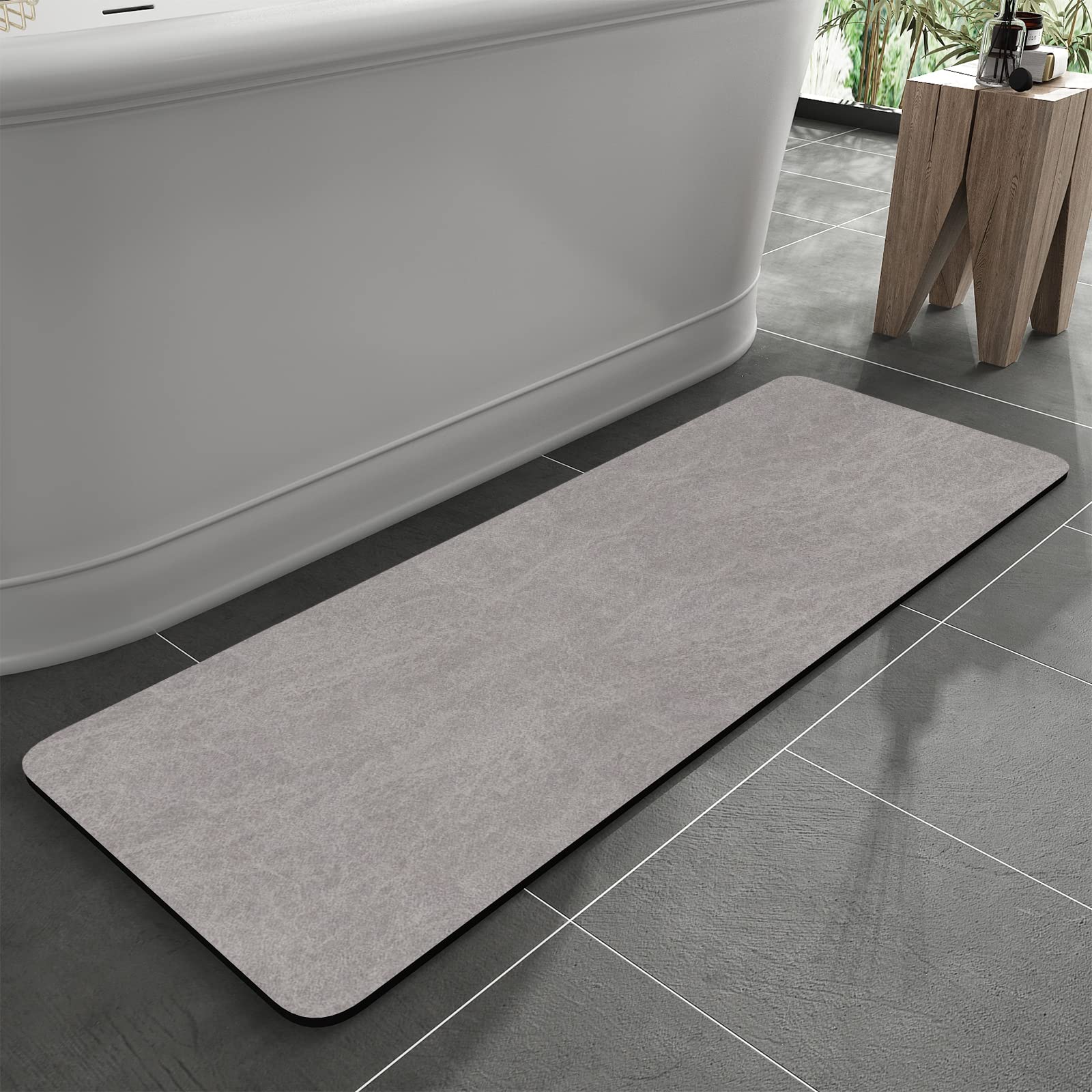 MontVoo tapis devant baignoire gris montrant surface absorbante et style