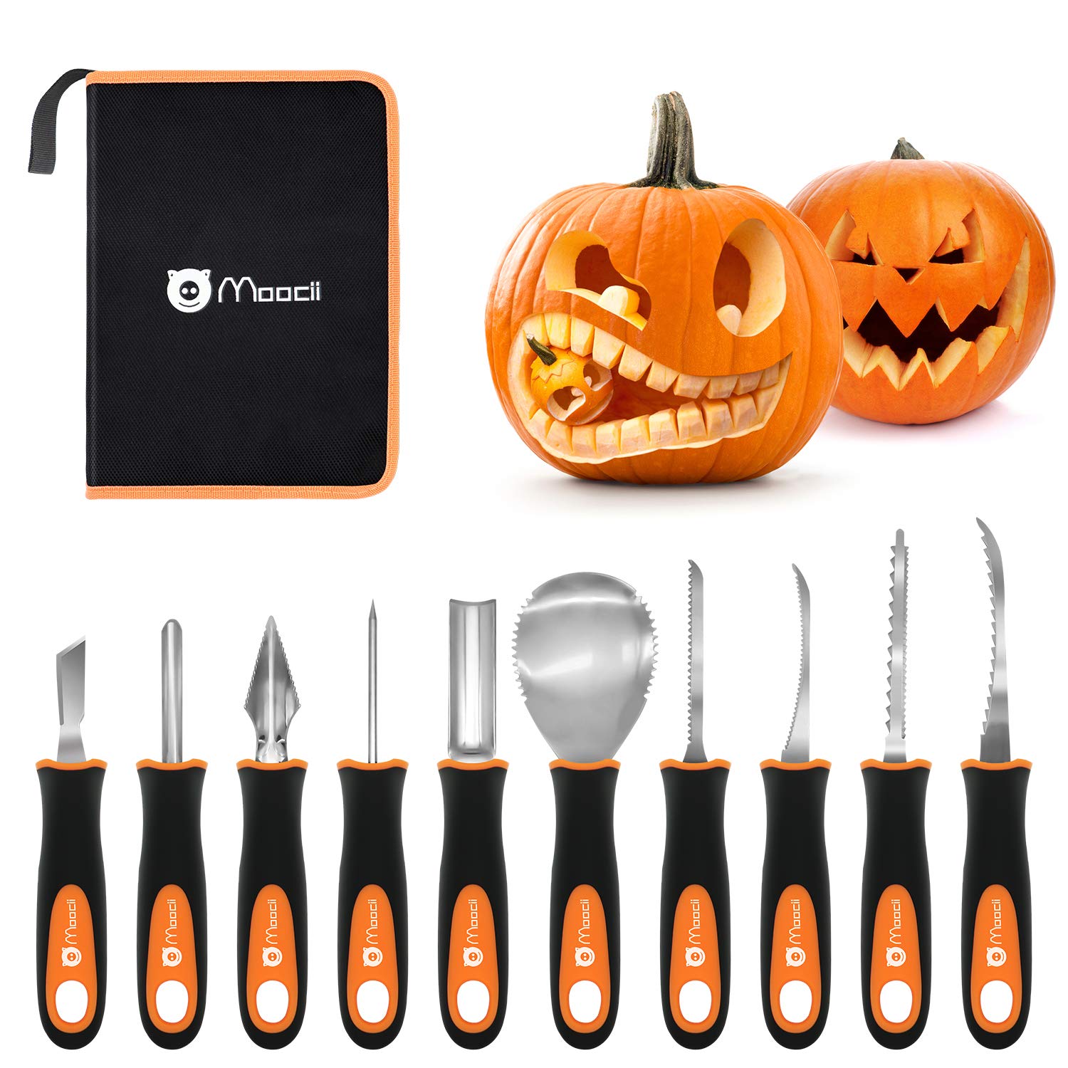 Moocii vue de face du kit complet montrant les dix outils et la boîte, praticité garantie