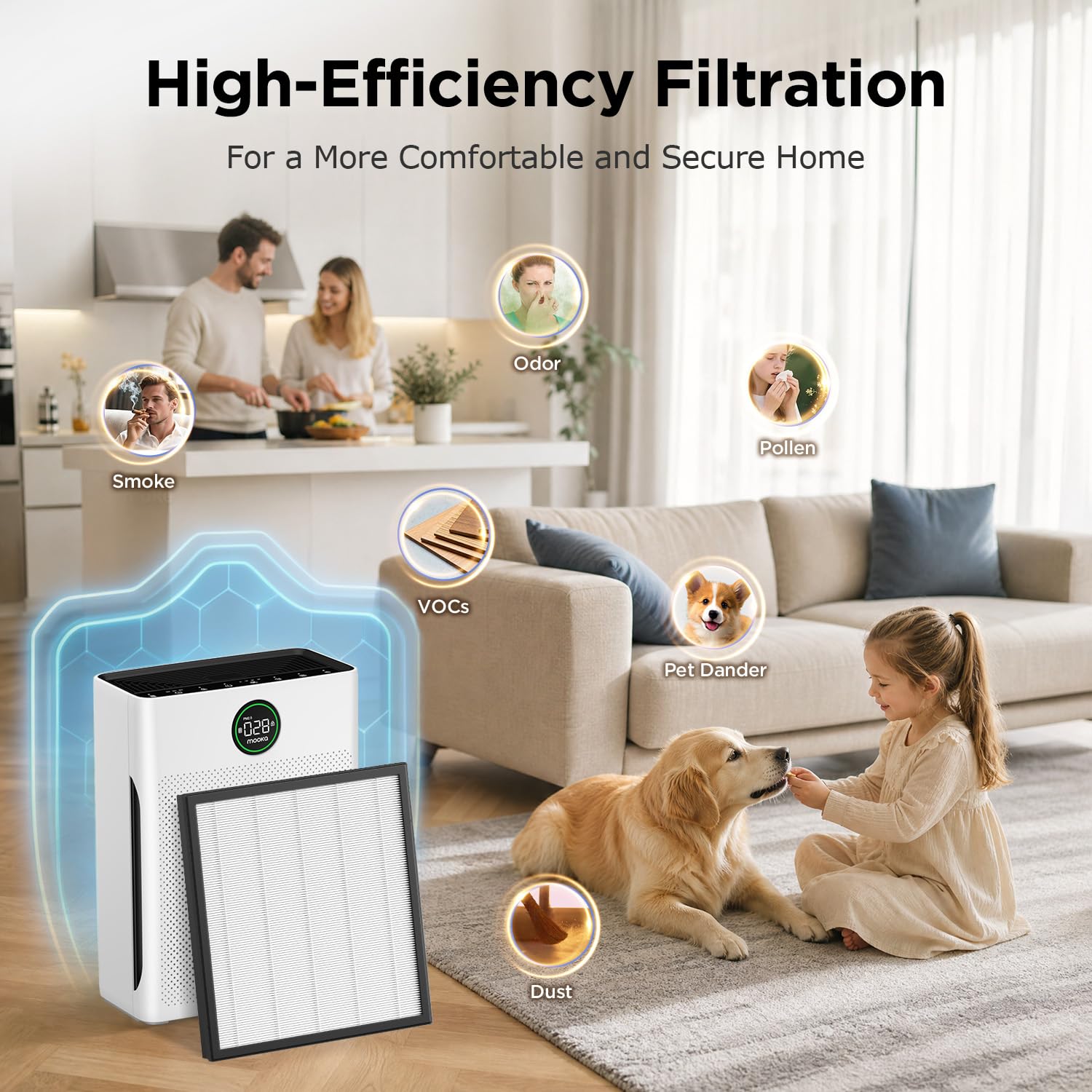 MOOKA purificateur en usage salon offrant air plus propre et calme