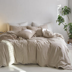 MooMee housse de couette recto pli, style rayé naturel et apaisant