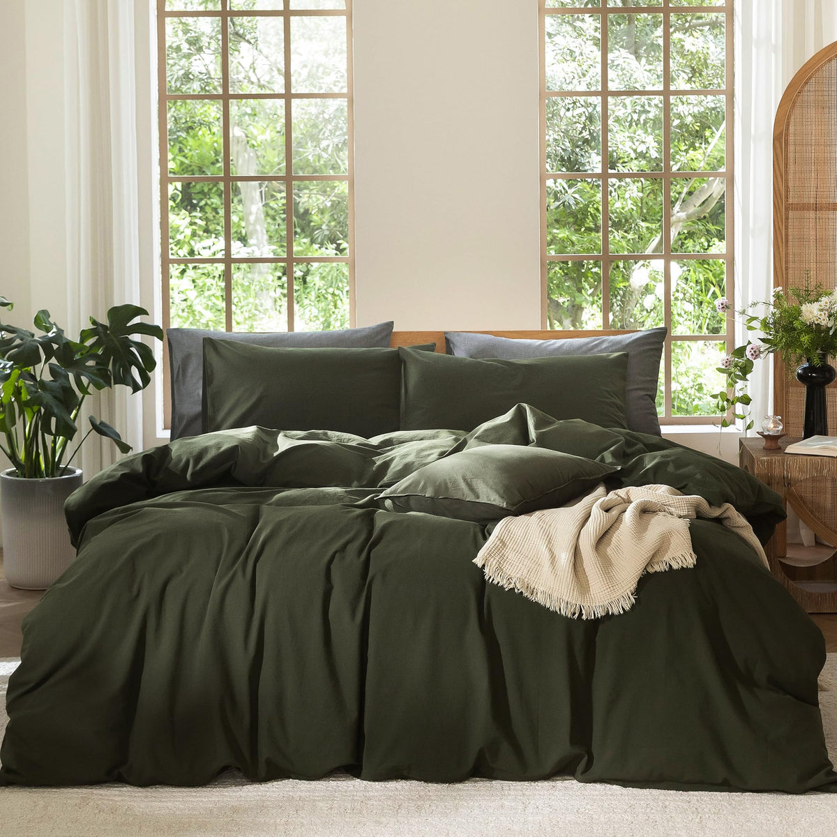 MooMee housse de couette king olive, aspect élégant et confort immédiat