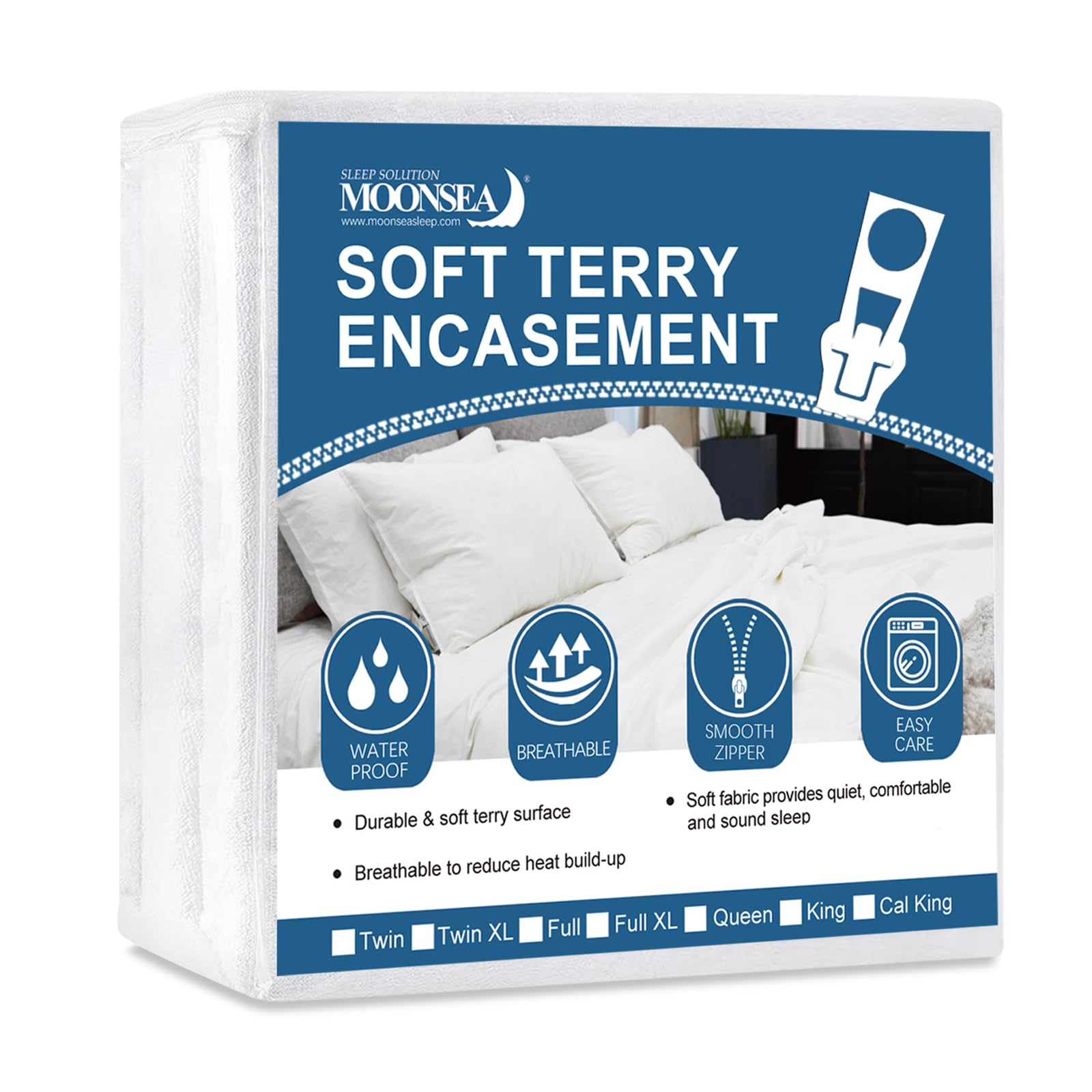 Moonsea housse matelas king face avant montrant l'ajustement parfait et protection complète