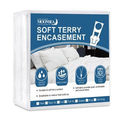 Moonsea housse matelas king face avant montrant l'ajustement parfait et protection complète