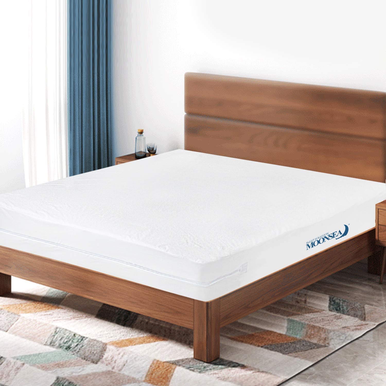 Moonsea housse sur matelas en situation chambre illustrant protection et esthétique