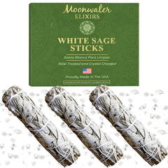 Moonwater Elixirs emballage avant montrant lot de trois bâtonnets et bénéfice purification