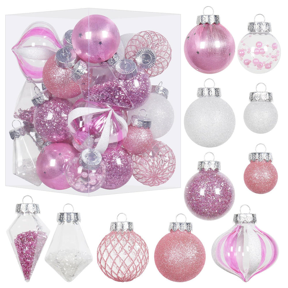 MoonXmas boîte de 34 boules roses et blanches pour décoration rapide