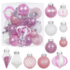 MoonXmas boîte de 34 boules roses et blanches pour décoration rapide