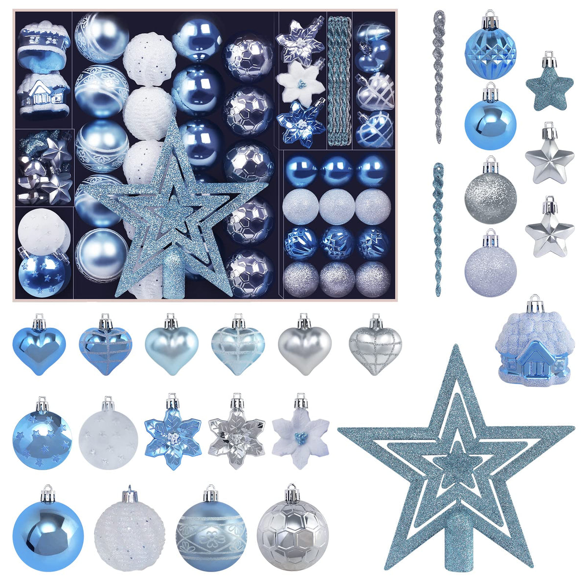 MoonXmas coffret ouvert montrant les 88 pièces pour décoration complète