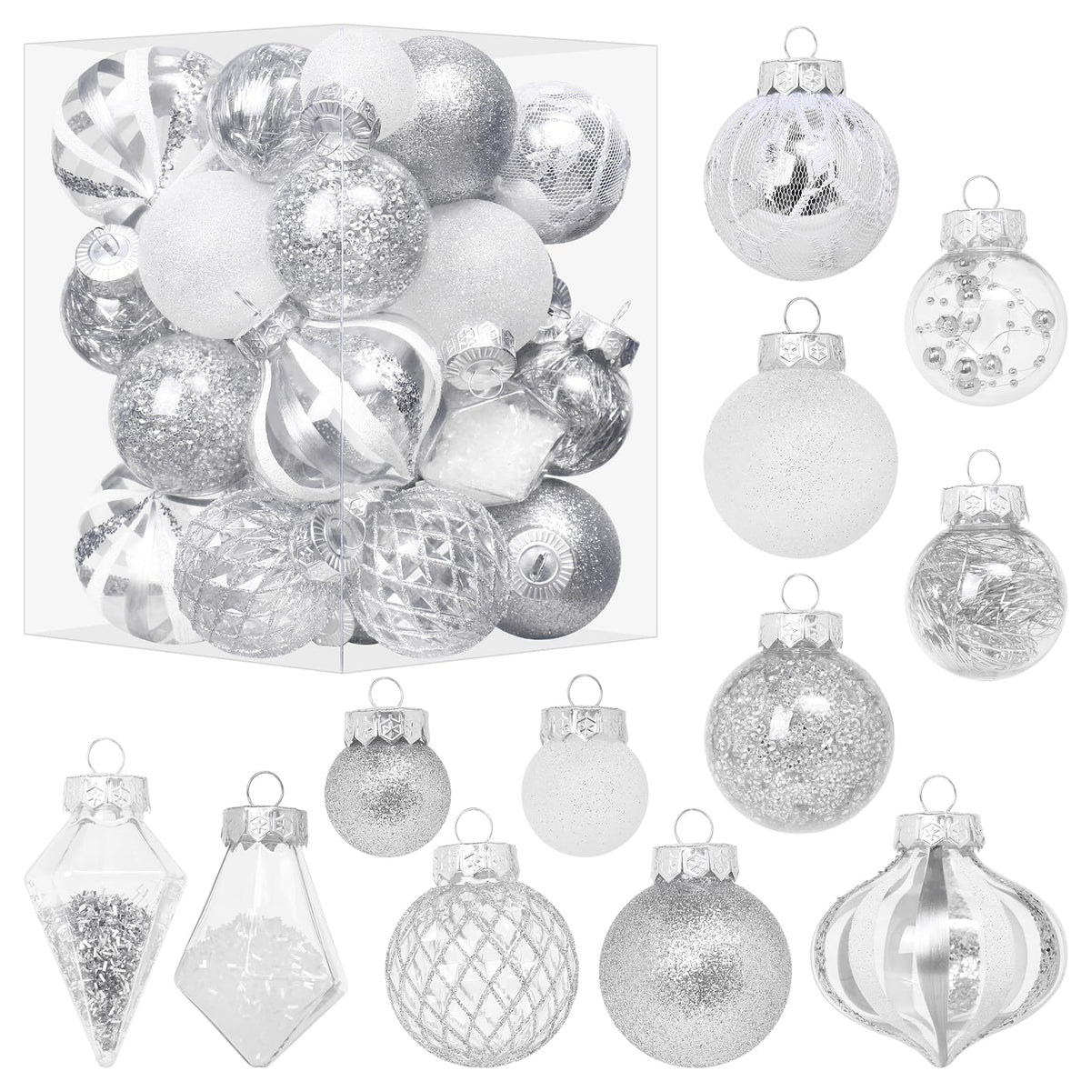 MoonXmas ensemble face avant montrant 34 boules pour décoration harmonieuse