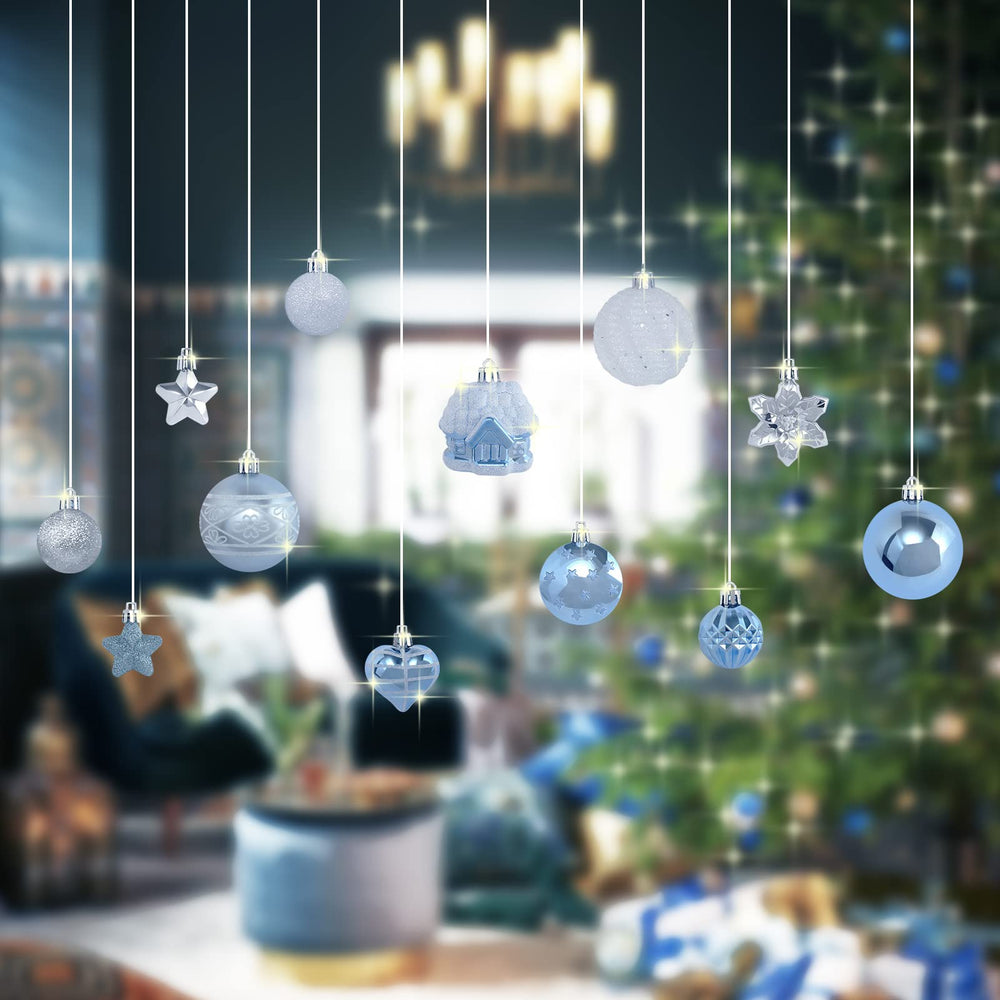 MoonXmas sapin décoré en bleu et argent, crée ambiance chaleureuse