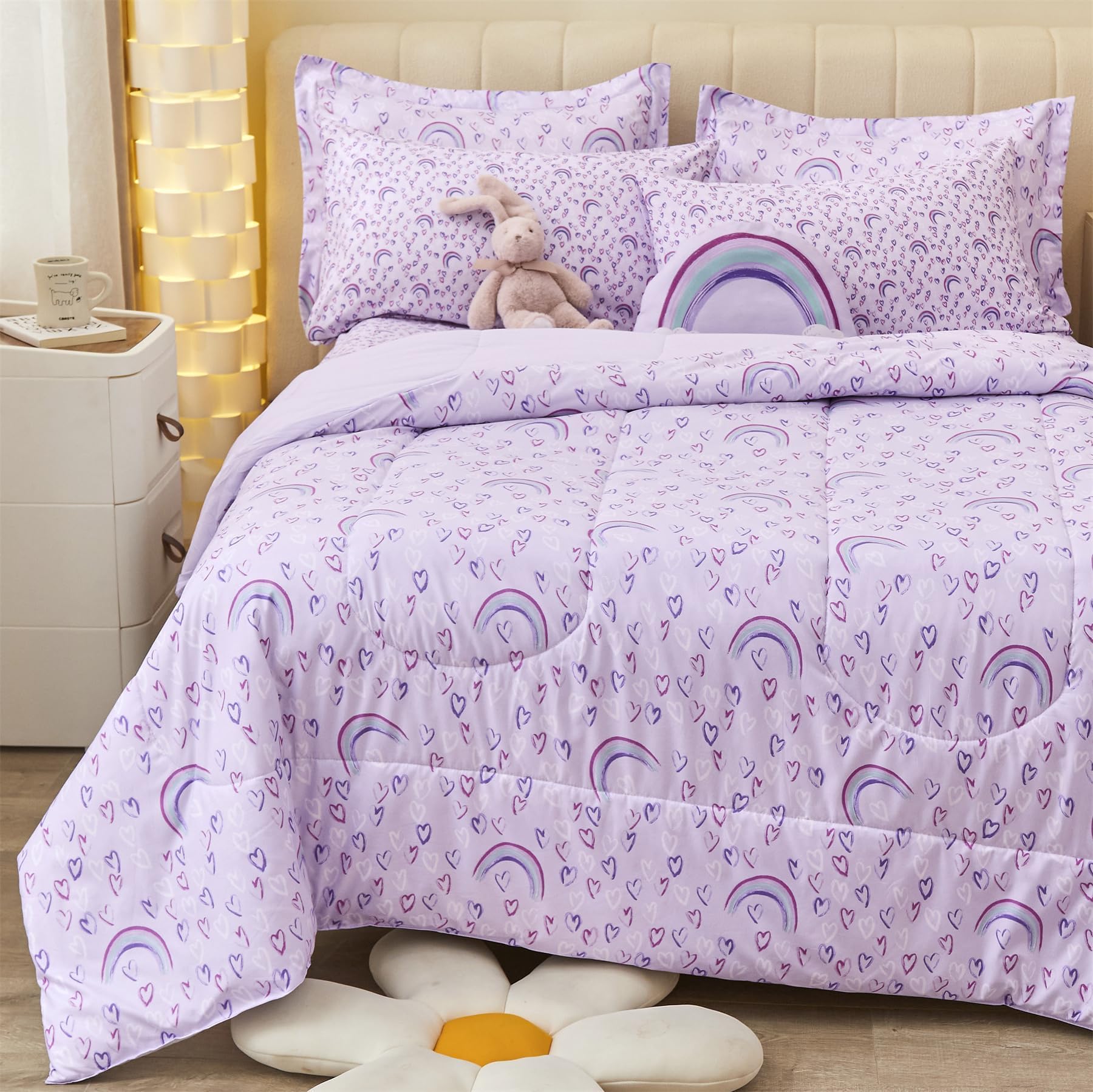Mooreeke face couette violet motif arc‑en‑ciel pour chambre joyeuse