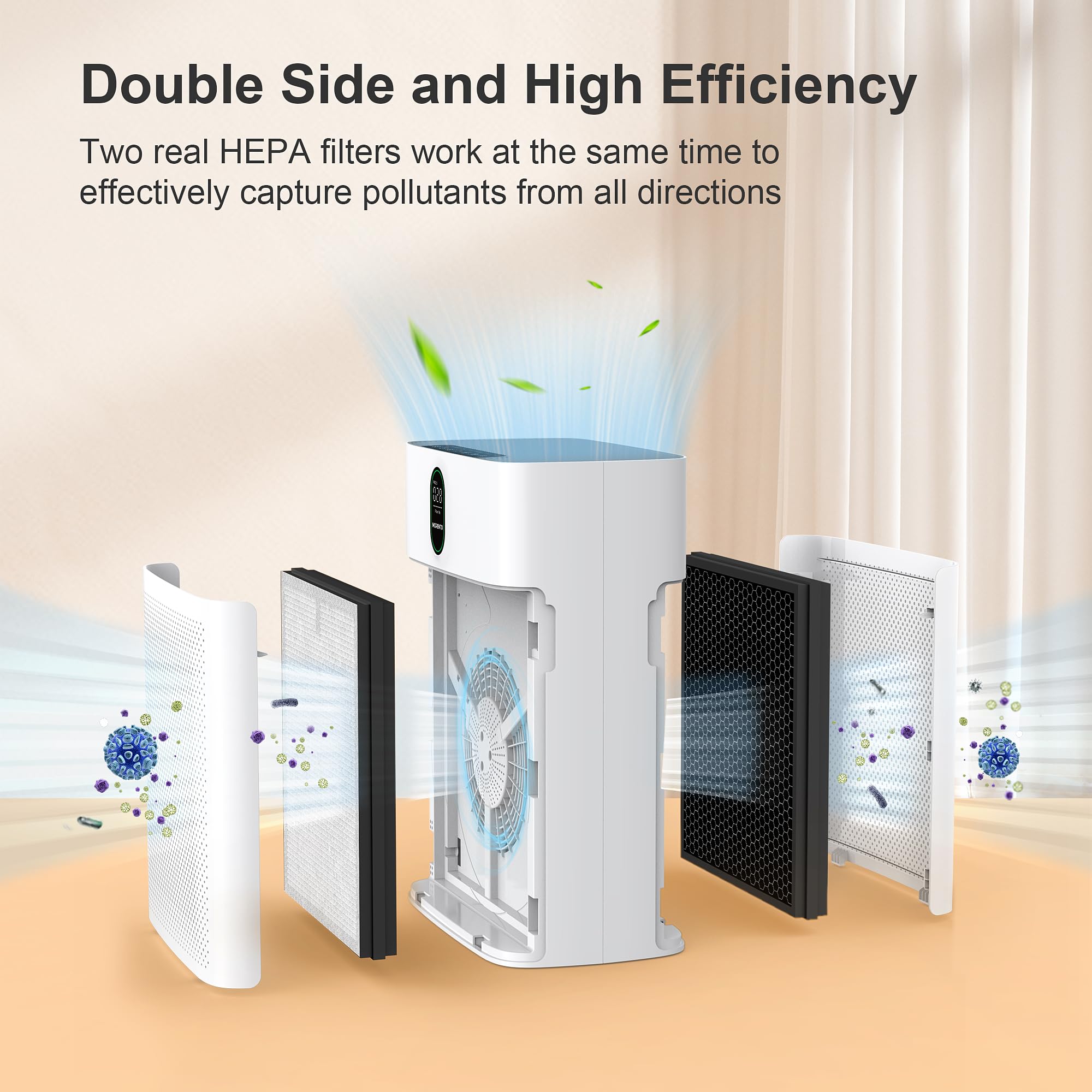 MORENTO en usage salon démontrant filtration efficace en intérieur