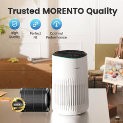 MORENTO filtre MR2566 à l'échelle de la main montrant dimensions pratiques