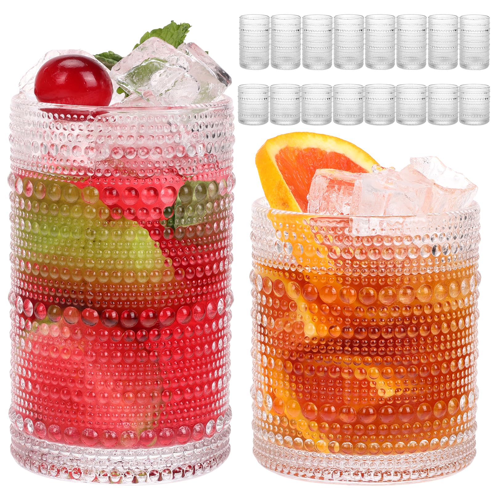 Moretoes verres devant ensemble montrant design hobnail et élégance