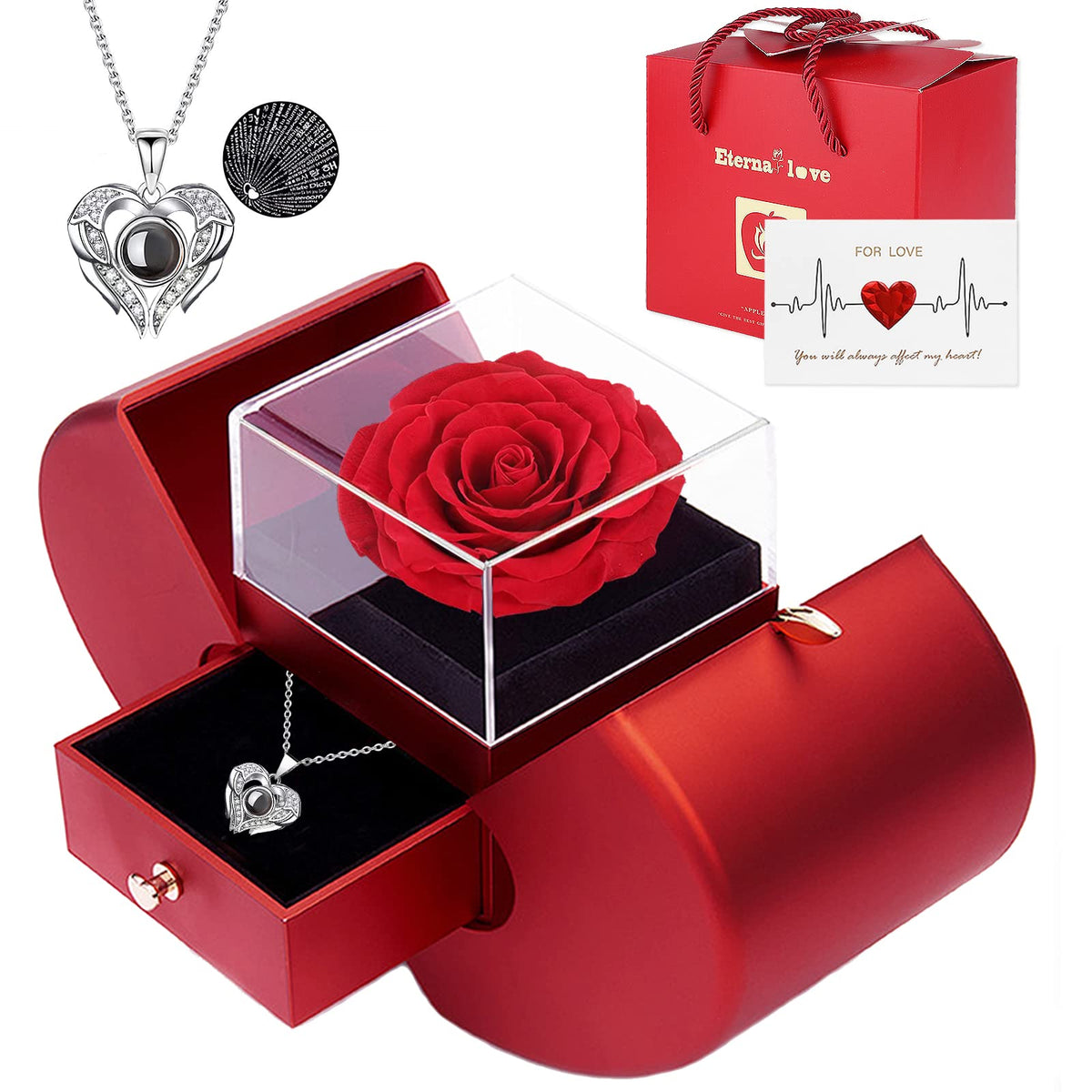 moshen coffret face avec rose préservée montrant élégance et longévité