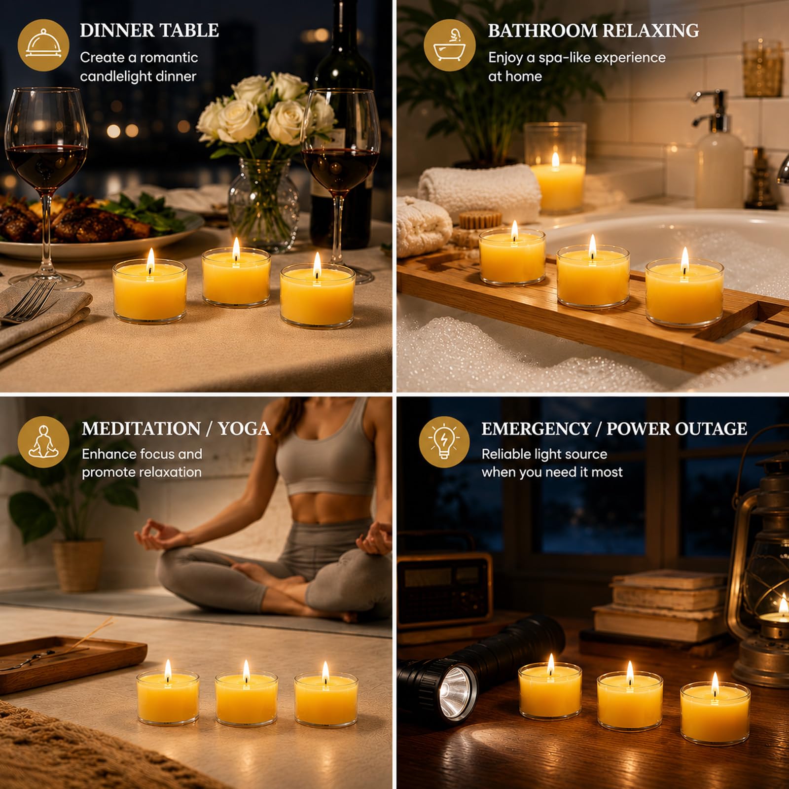 MOSROAD bougies dans une salle de bain spa créant une atmosphère relaxante