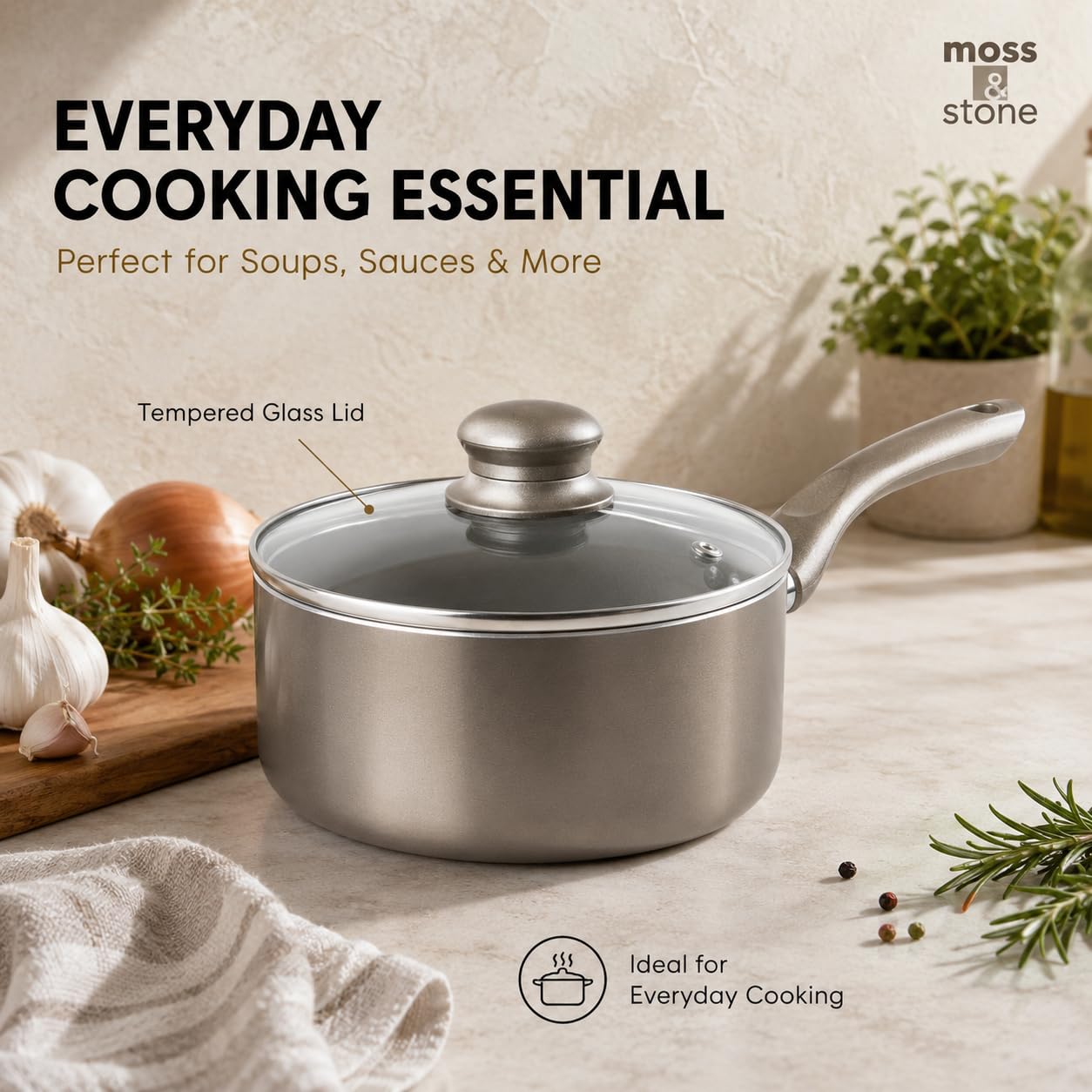 Moss & Stone casserole 1,5 qt avec couvercle pour sauces contrôlées