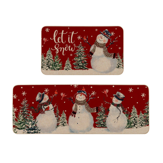 Moutina vue avant du tapis let it snow montrant motif bonhomme de neige et accueil festif