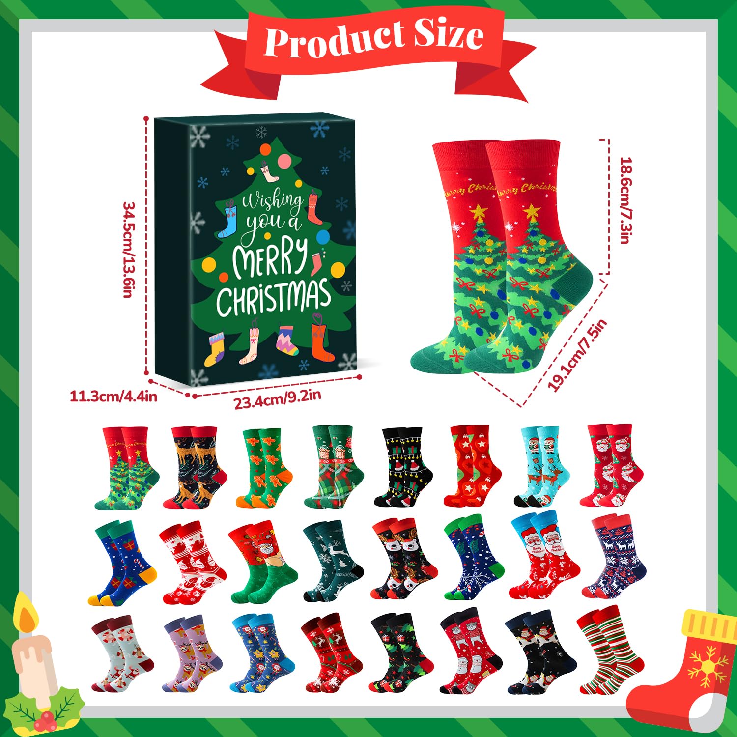 MOVINPE chaussette de face motif de Noël, design festif et confort visible