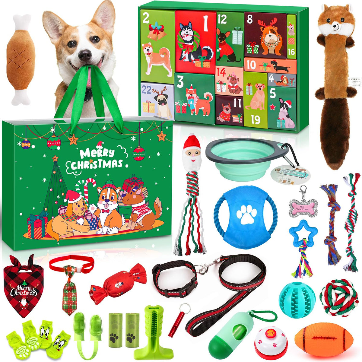 MOVINPE emballage du calendrier montrant 24 cases et surprise pour chien