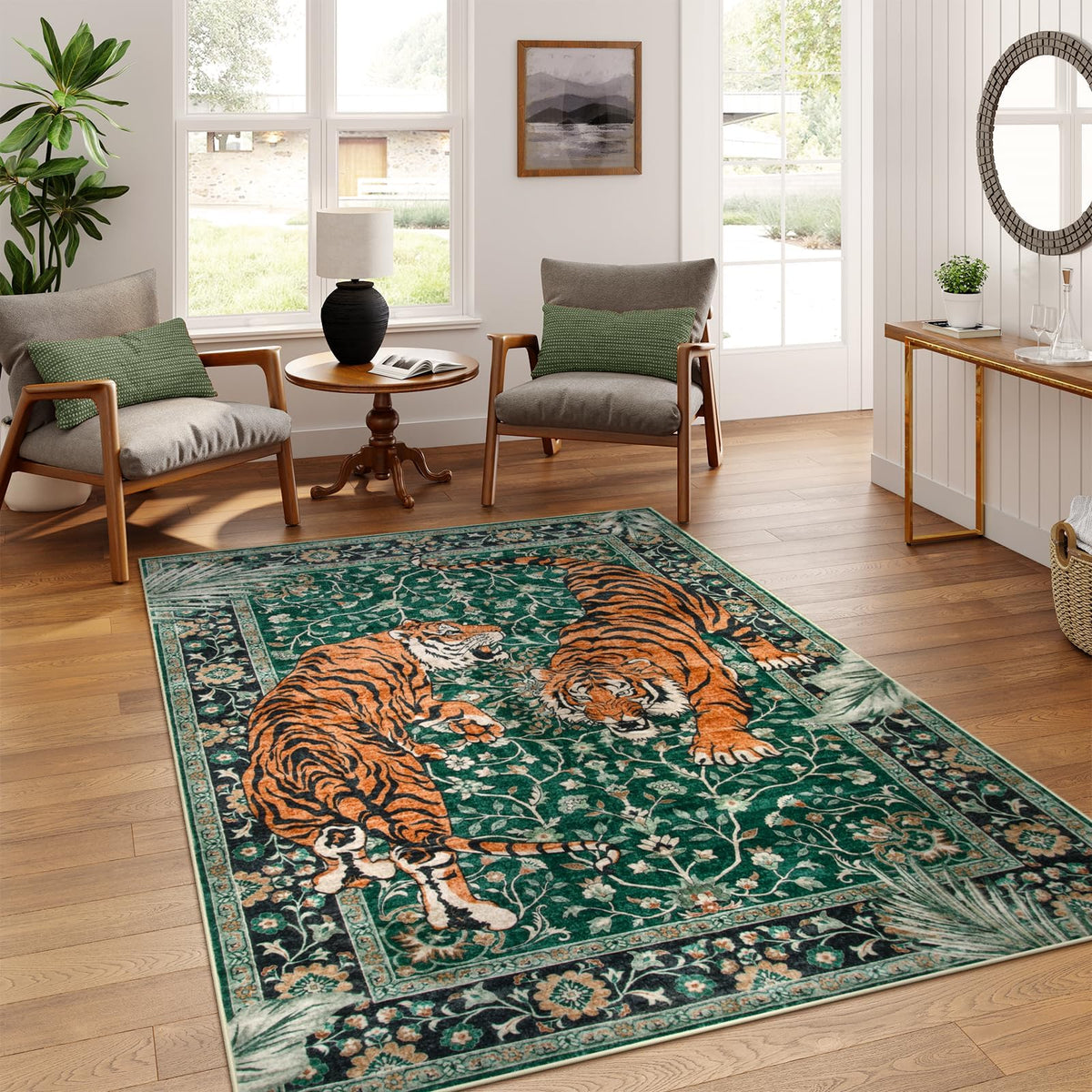 Moynesa tapis face visible motif tigre boho apporte style et confort