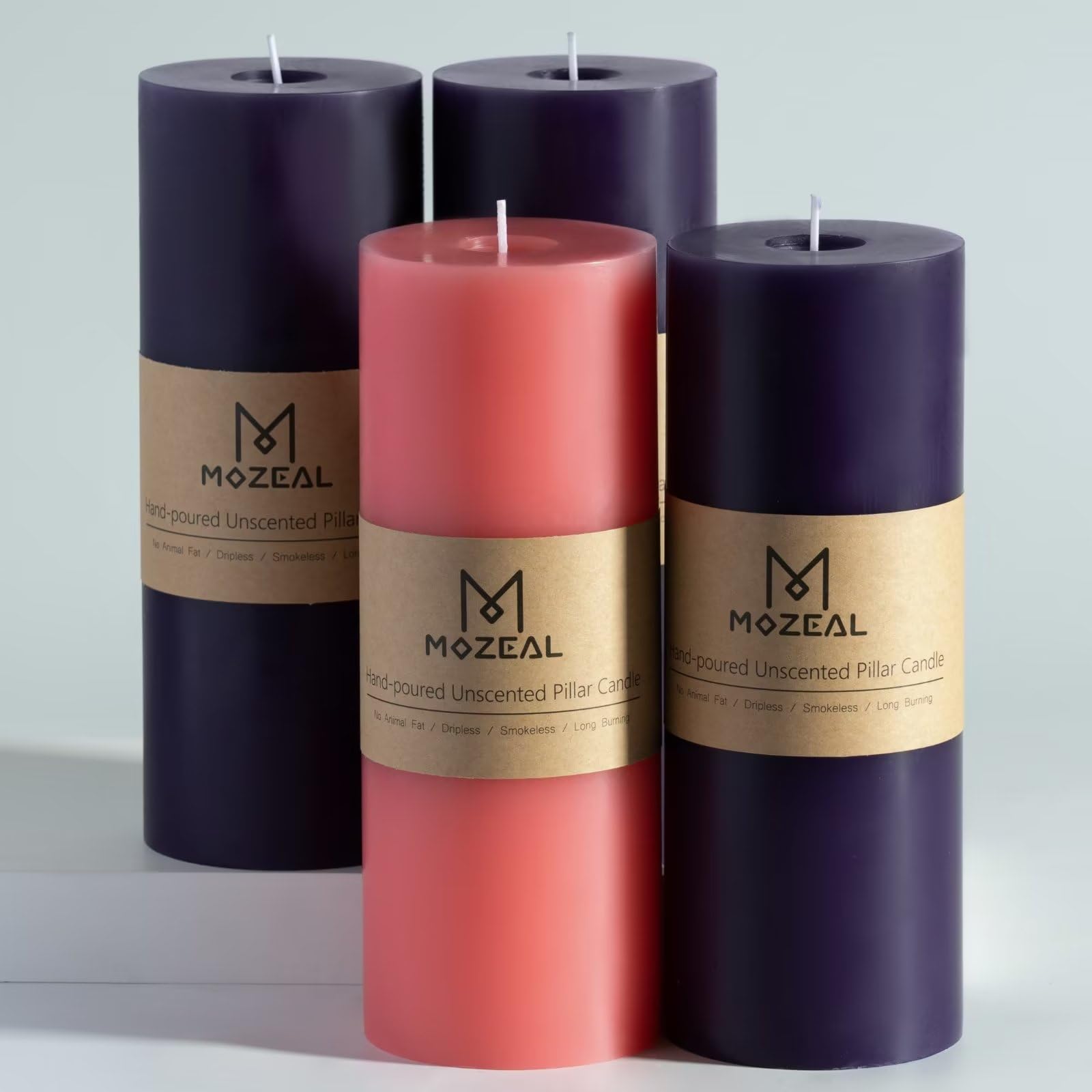 MOZEAL bougie pilier face montrant silhouette propre et avantage durée